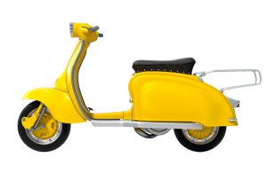 Yellow retro scooter isolated on white background. Side view. 3D render